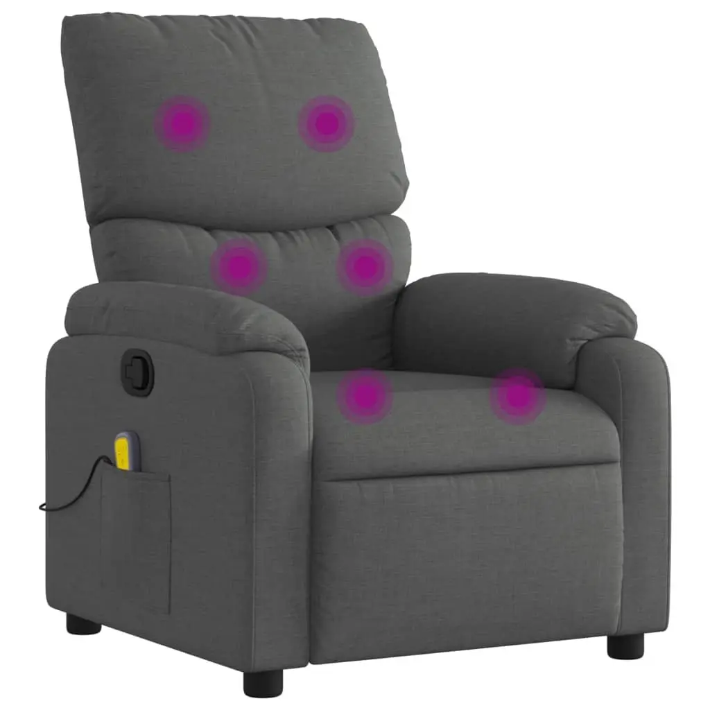 Recliner Chair Fabric Grey Manual Vibration Massage 6 Points Adjustable Backrest