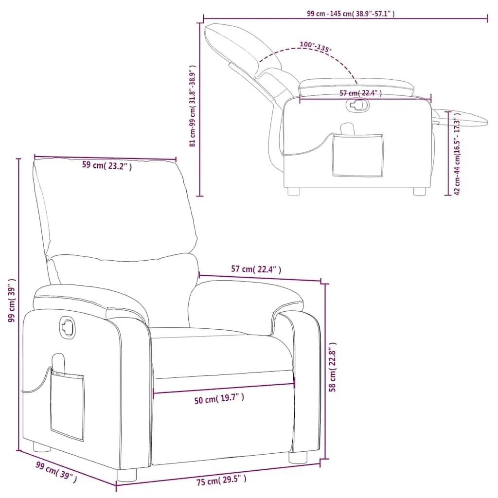 Recliner Chair Fabric Grey Manual Vibration Massage 6 Points Adjustable Backrest