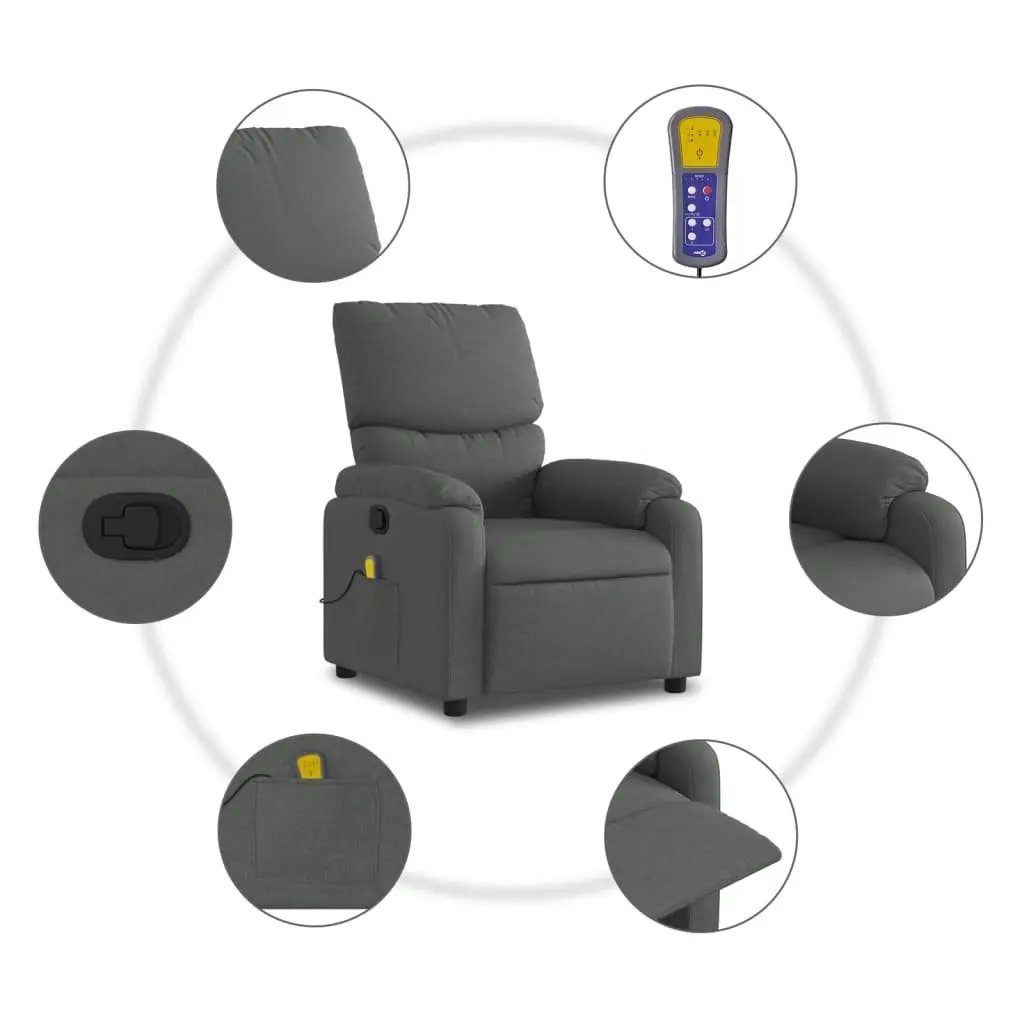 Recliner Chair Fabric Grey Manual Vibration Massage 6 Points Adjustable Backrest