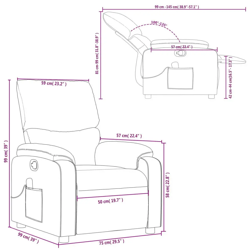 Recliner Chair Black Fabric Manual Vibration Massage 6 Points Adjustable Armrest
