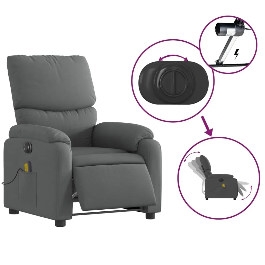 Electric Massage Recliner Chair Fabric Grey 135 Degrees