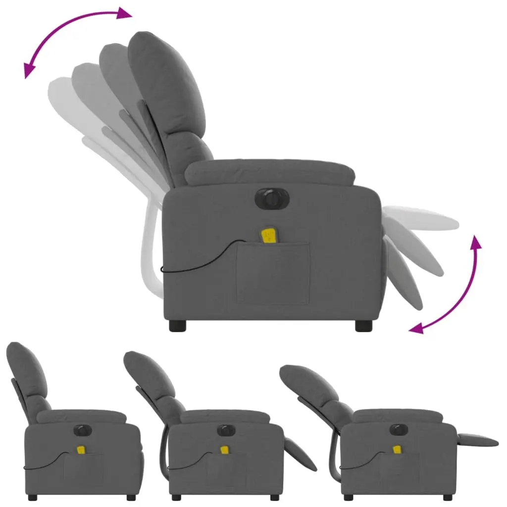 Electric Massage Recliner Chair Fabric Grey 135 Degrees