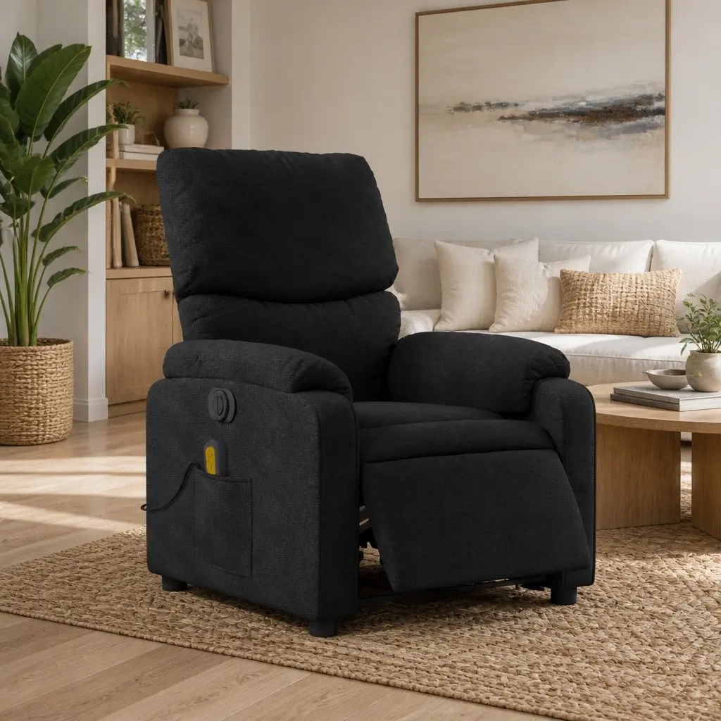 Electric Recliner Chair Massage Function Fabric Upholstery Black Automatic Footrest