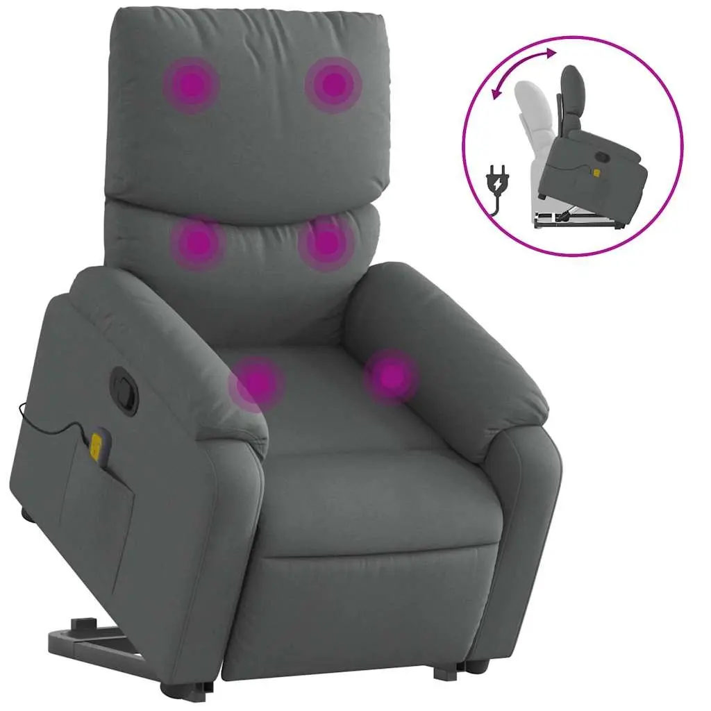 Stand Up Massage Recliner Chair Grey Fabric Power Lift Electric Elderly Armchair