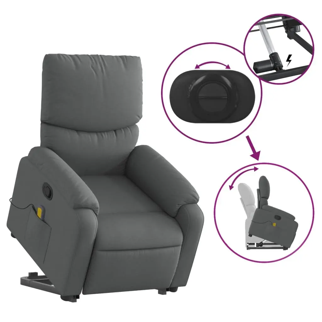 Stand Up Massage Recliner Chair Grey Fabric Power Lift Electric Elderly Armchair