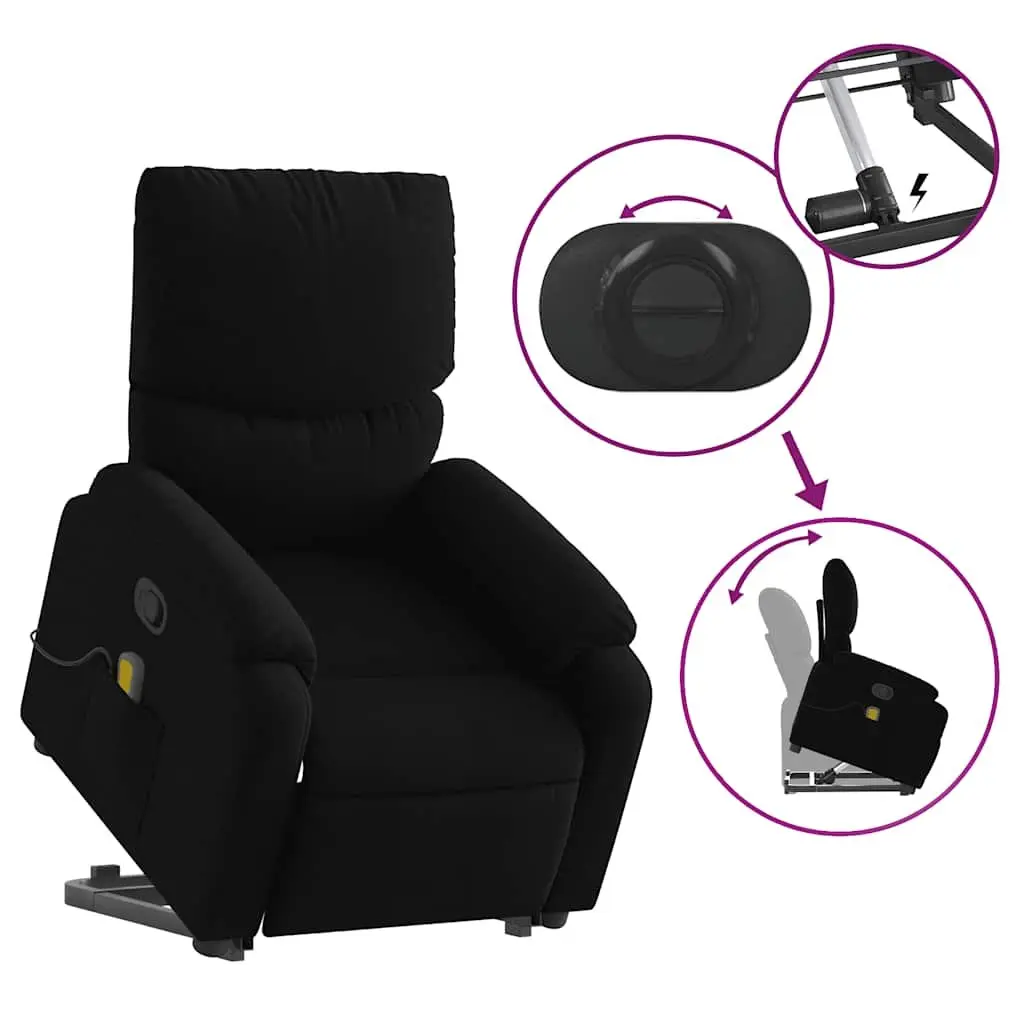 Electric Massage Recliner Chair Fabric Black 6 Point Vibration Power Lift Manual Reclining