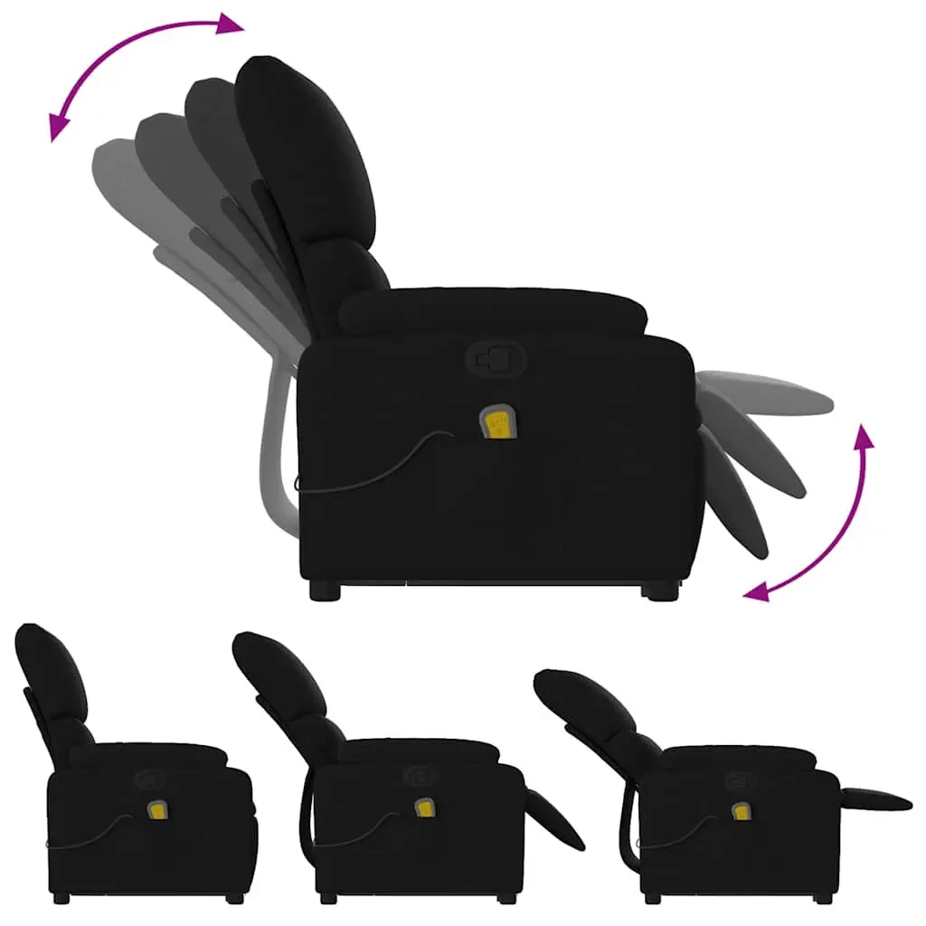 Electric Massage Recliner Chair Fabric Black 6 Point Vibration Power Lift Manual Reclining