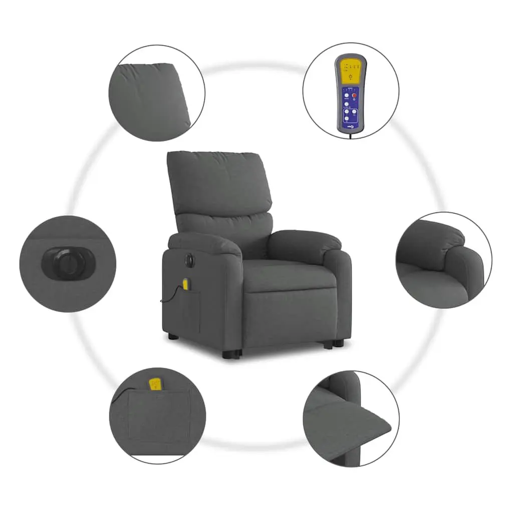Electric Massage Recliner Chair Fabric Grey for Elderly Power Lift Function