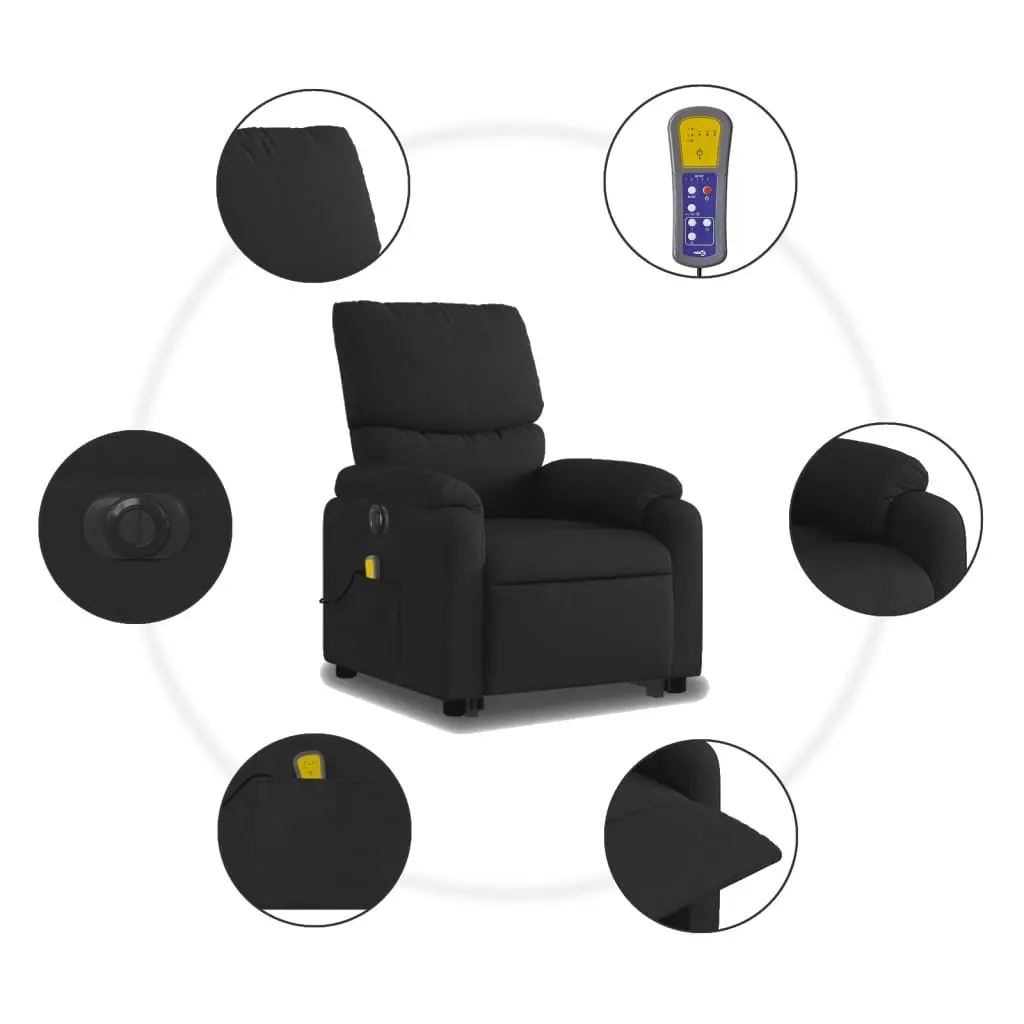 Electric Massage Recliner Chair Fabric Black 135 Degrees