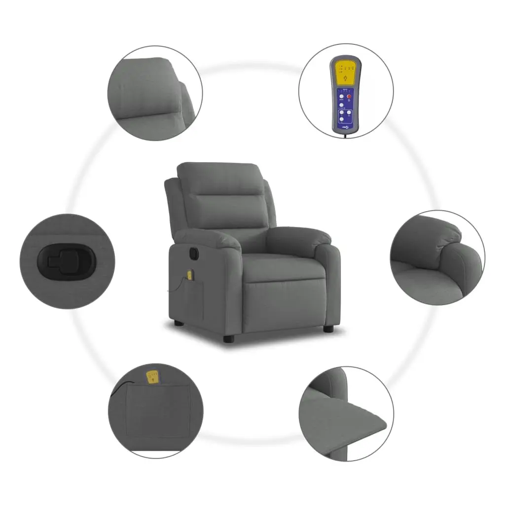 Massage Recliner Chair Fabric Grey Manual Recline Vibration 135 Degrees