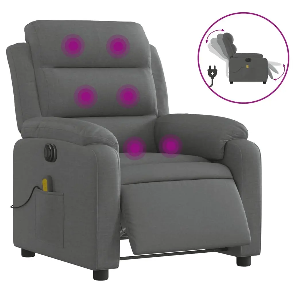 Electric Massage Recliner Chair Fabric Grey 135 Degrees Adjustable Footrest