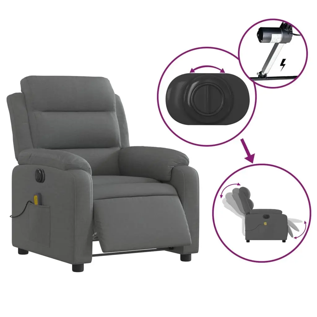 Electric Massage Recliner Chair Fabric Grey 135 Degrees Adjustable Footrest