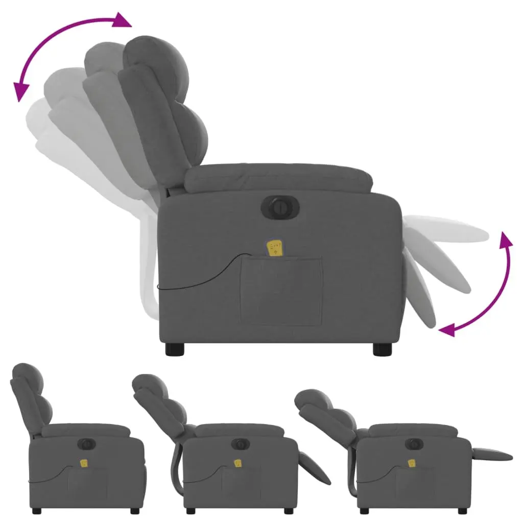 Electric Massage Recliner Chair Fabric Grey 135 Degrees Adjustable Footrest