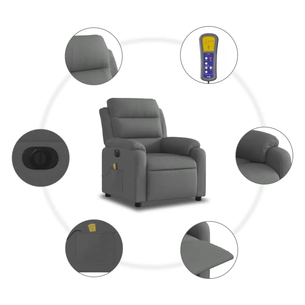 Electric Massage Recliner Chair Fabric Grey 135 Degrees Adjustable Footrest