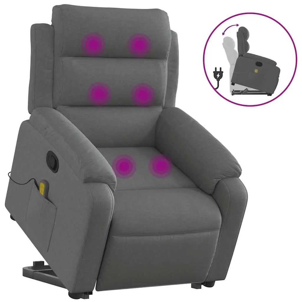 Electric Massage Recliner Chair Fabric Grey Power Lift Stand Up for Elderly