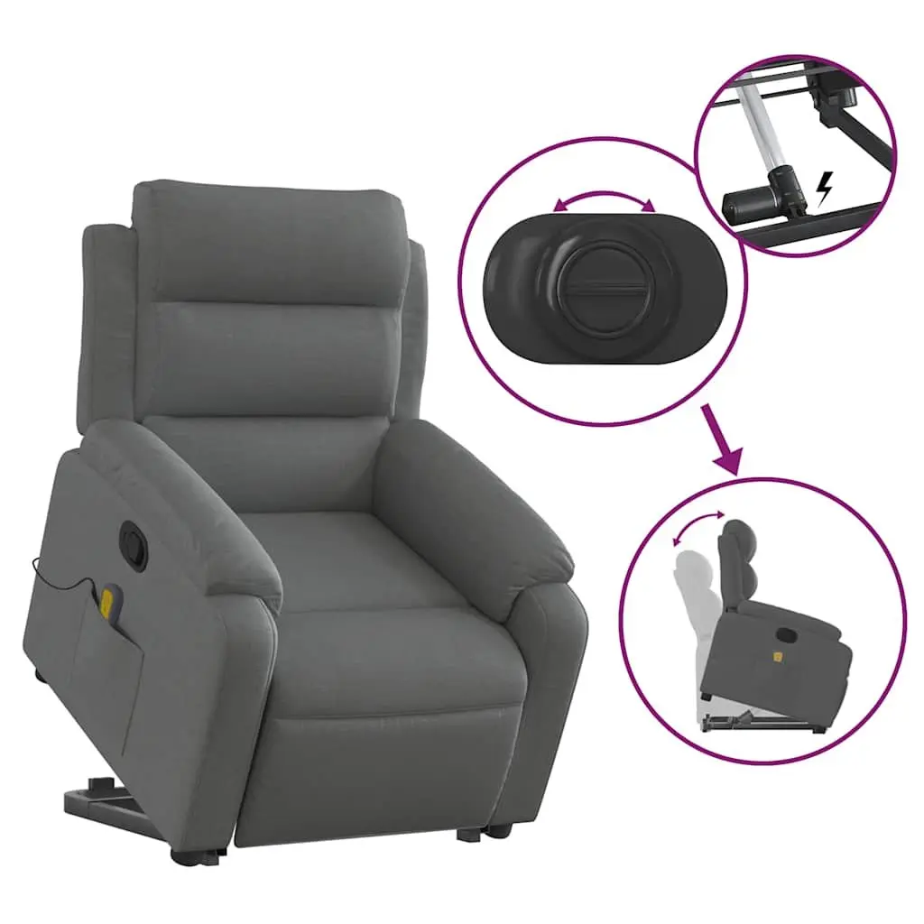 Electric Massage Recliner Chair Fabric Grey Power Lift Stand Up for Elderly