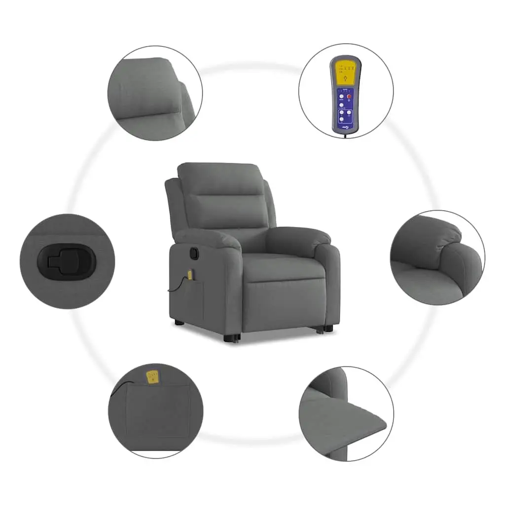 Electric Massage Recliner Chair Fabric Grey Power Lift Stand Up for Elderly