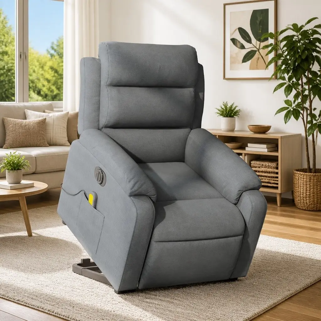 Electric Massage Recliner Chair Fabric Grey 135 Degrees
