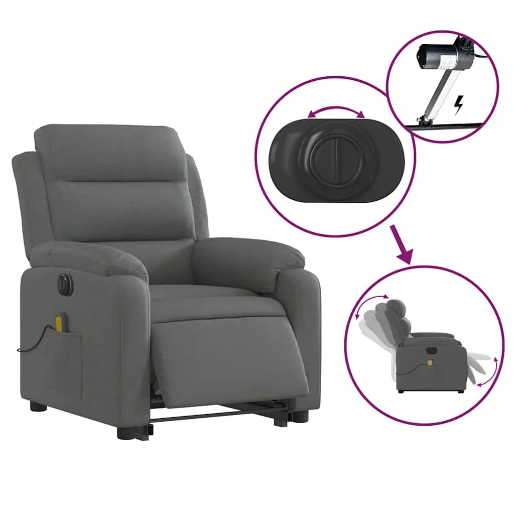 Electric Massage Recliner Chair Fabric Grey 135 Degrees