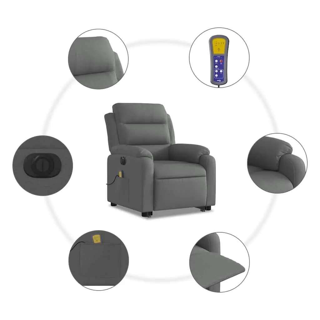 Electric Massage Recliner Chair Fabric Grey 135 Degrees