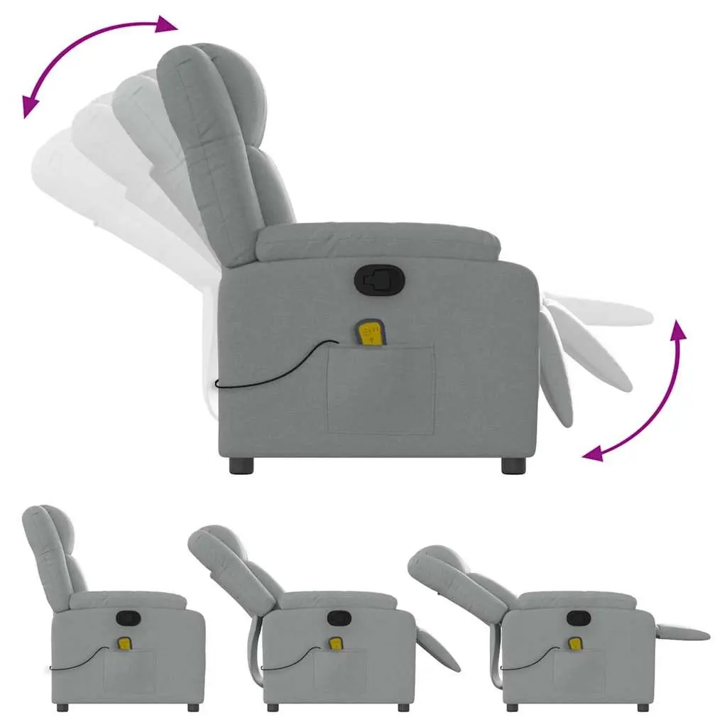 Massage Recliner Chair Grey Fabric Manual Recline Vibration Armchair Lounge