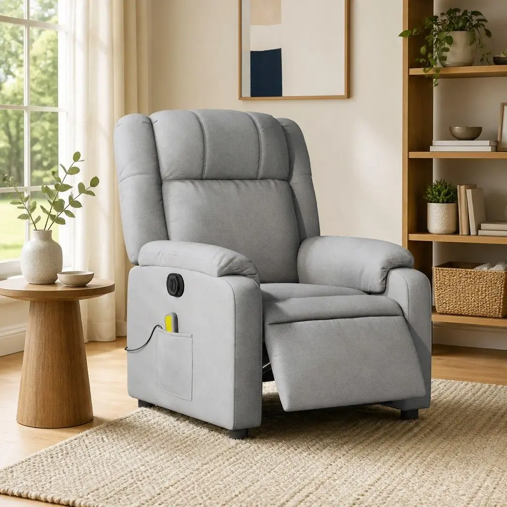 Electric Massage Recliner Chair Fabric Grey 135 Degrees