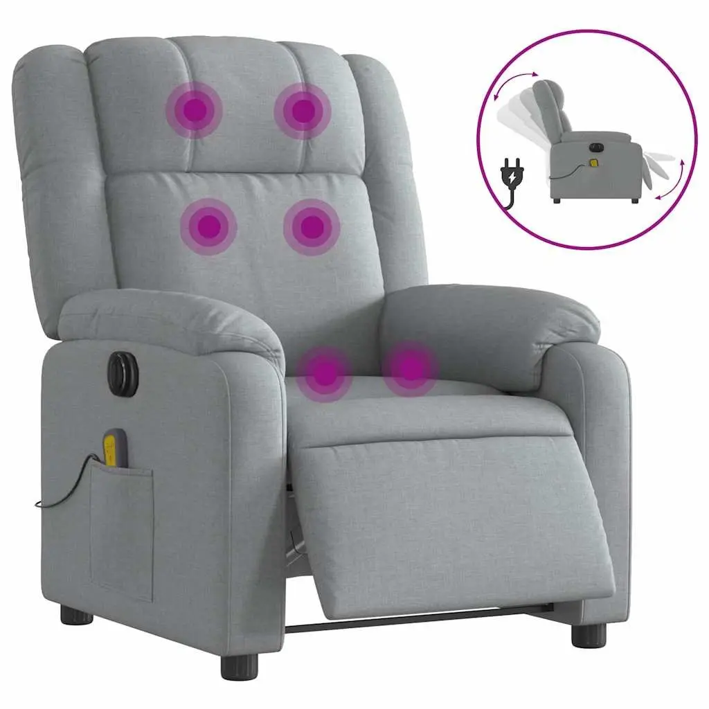 Electric Massage Recliner Chair Fabric Grey 135 Degrees