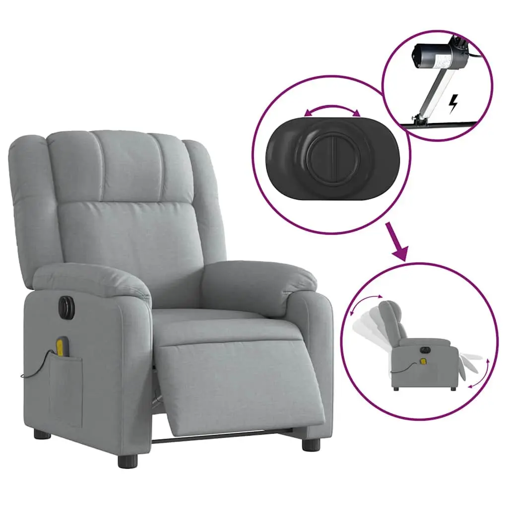 Electric Massage Recliner Chair Fabric Grey 135 Degrees