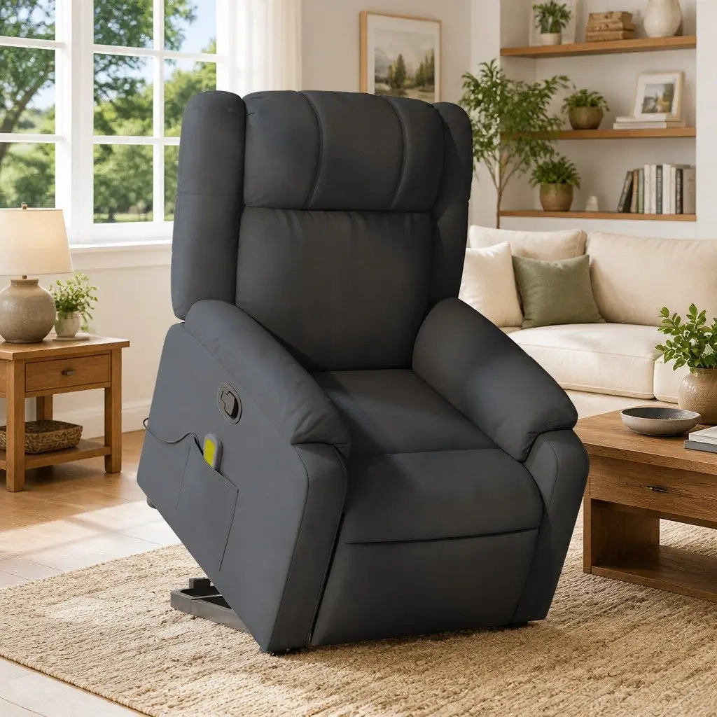 Massage Recliner Chair Electric Power Lift Grey Fabric 135 Degrees
