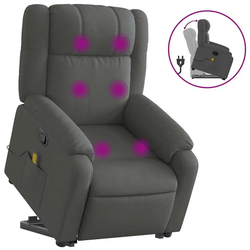 Massage Recliner Chair Electric Power Lift Grey Fabric 135 Degrees
