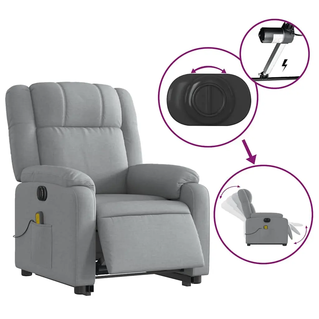 Electric Stand Up Massage Recliner Chair Grey Fabric Power Lift Recline Armchair