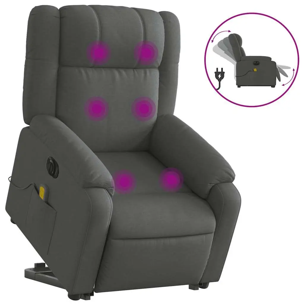 Electric Massage Recliner Chair Fabric Grey Power Lift Vibration