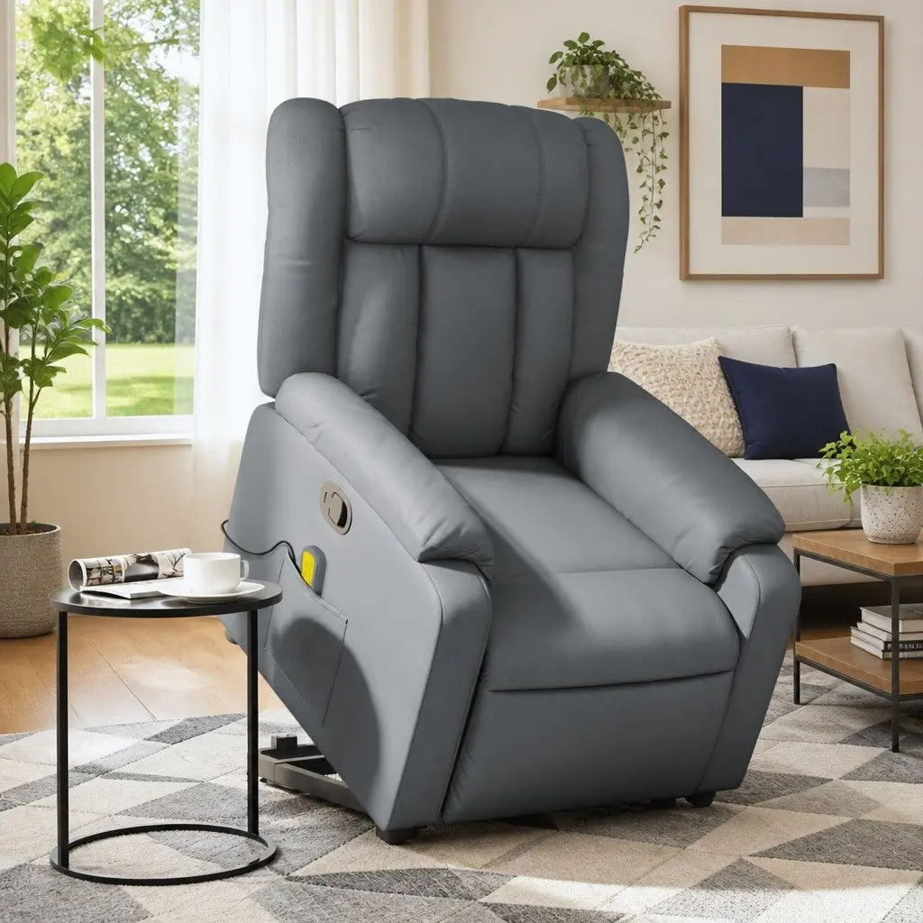 Electric Massage Recliner Chair Faux Leather Adjustable Footrest Grey