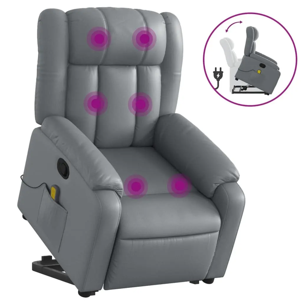 Electric Massage Recliner Chair Faux Leather Adjustable Footrest Grey