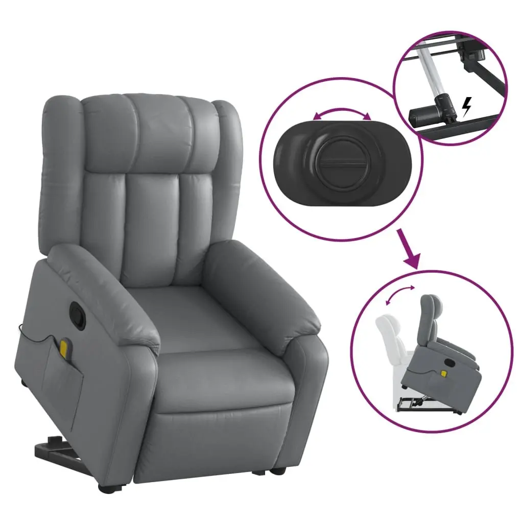 Electric Massage Recliner Chair Faux Leather Adjustable Footrest Grey