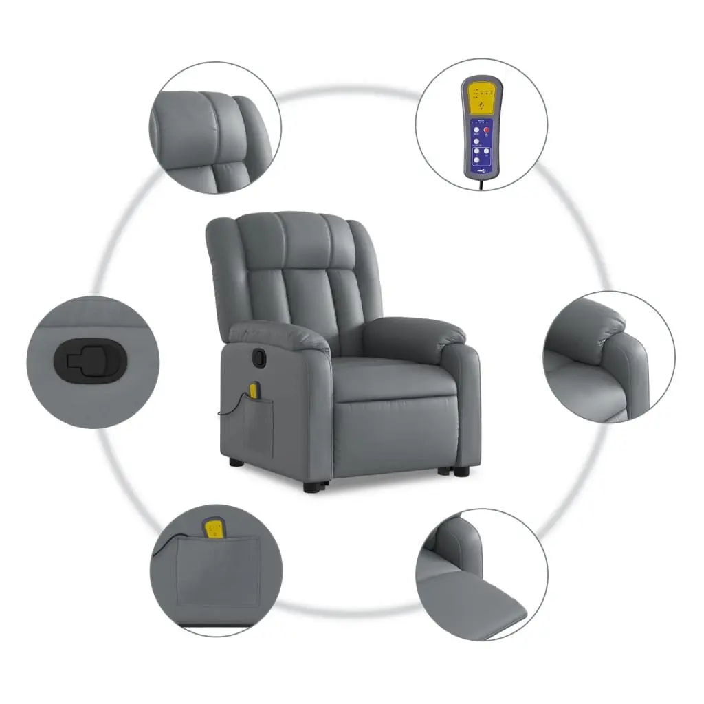 Electric Massage Recliner Chair Faux Leather Adjustable Footrest Grey