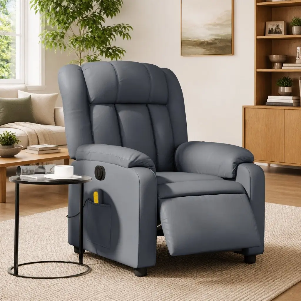 Massage Recliner Chair Faux Leather Grey Power Lift Function Manual Recline