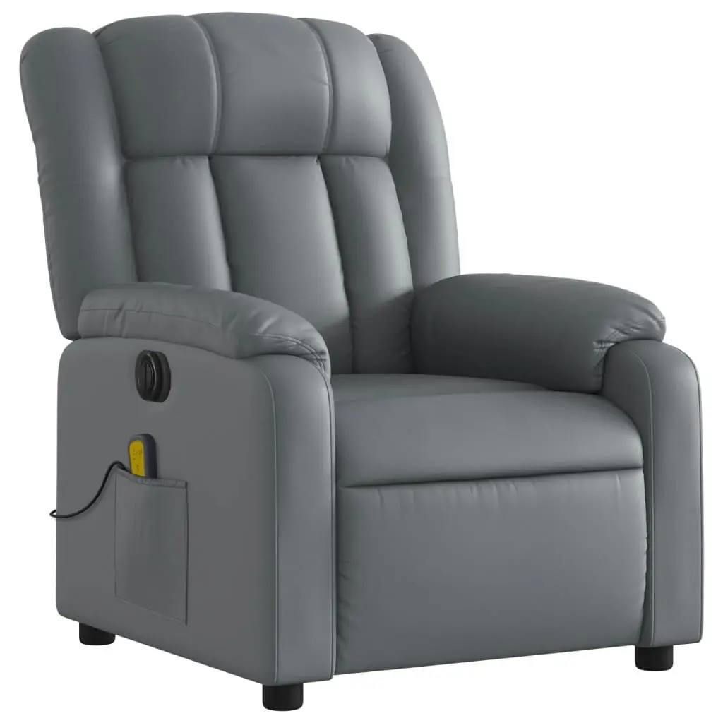 Massage Recliner Chair Faux Leather Grey Power Lift Function Manual Recline