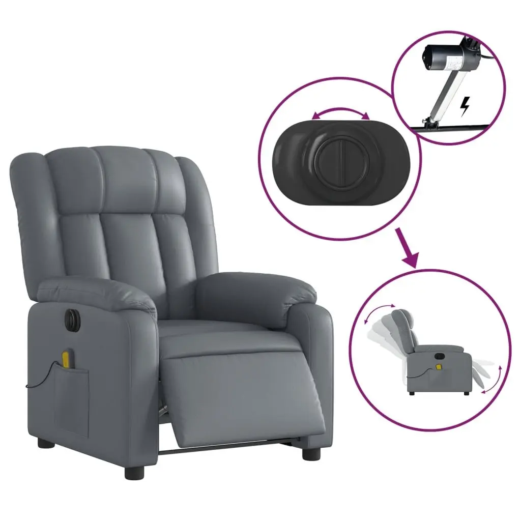 Massage Recliner Chair Faux Leather Grey Power Lift Function Manual Recline