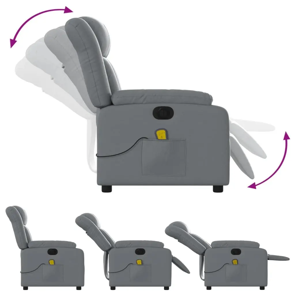 Massage Recliner Chair Faux Leather Grey Power Lift Function Manual Recline
