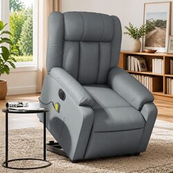 Electric Stand Up Massage Recliner Chair Grey Faux Leather Power Lift Armchair