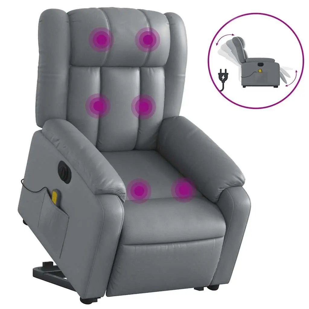 Electric Massage Recliner Chair Faux Leather Grey Power Lift 135 Degrees