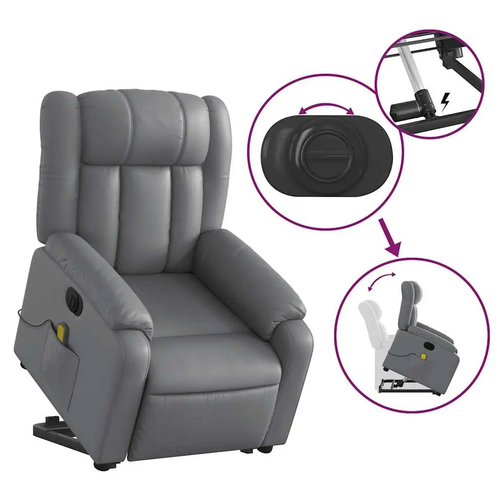 Electric Massage Recliner Chair Faux Leather Grey Power Lift 135 Degrees