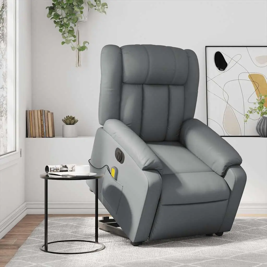 Electric Massage Recliner Chair Faux Leather Grey Power Lift 135 Degrees