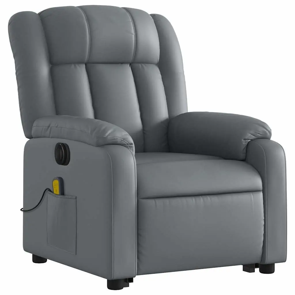 Electric Massage Recliner Chair Faux Leather Grey Power Lift 135 Degrees