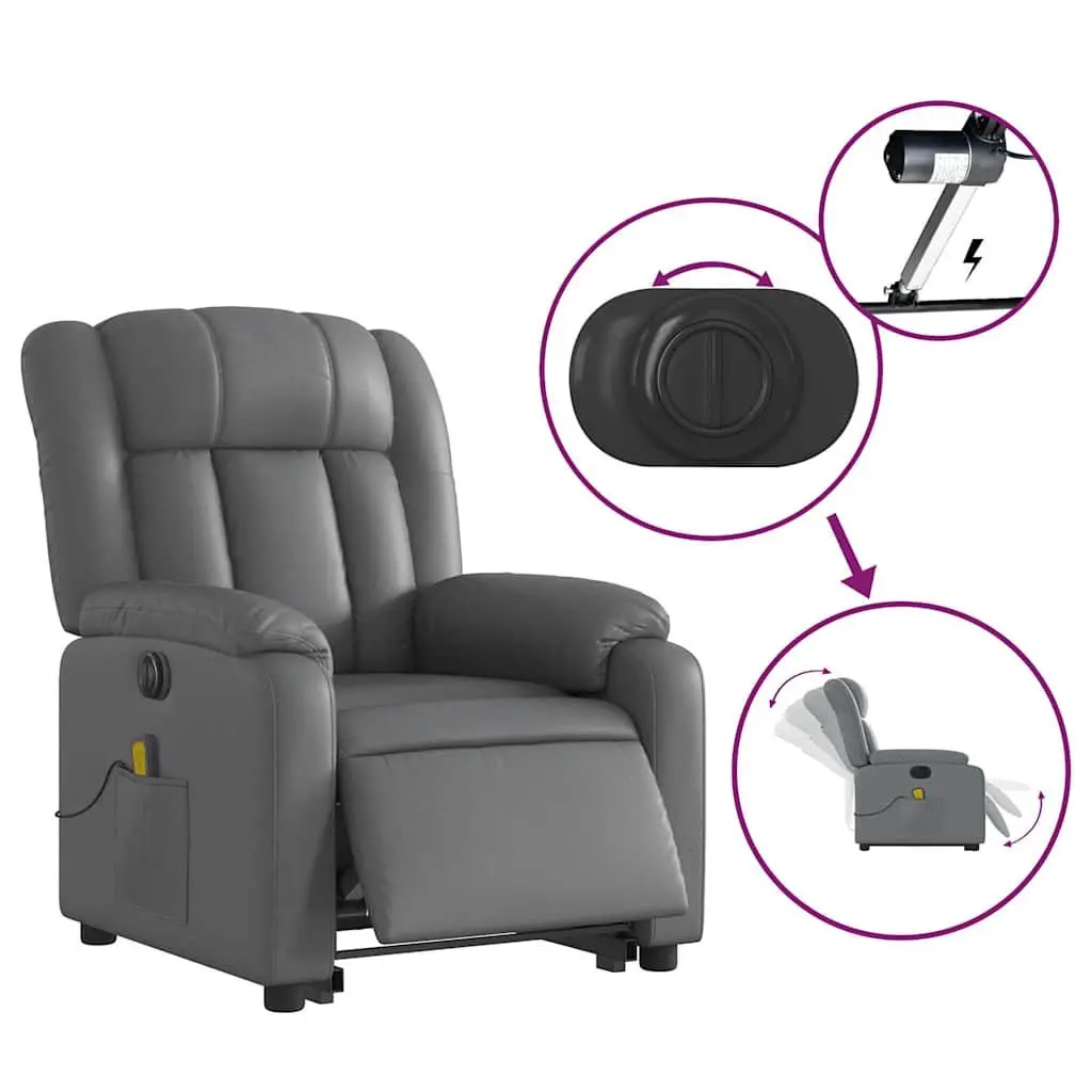 Electric Massage Recliner Chair Faux Leather Grey Power Lift 135 Degrees