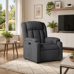 Recliner Armchair Manual Reclining Function Grey Fabric Padded Seat Backrest