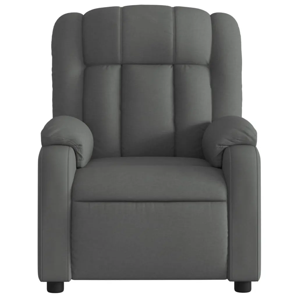 Manual Recliner Armchair Grey Fabric Padded Seat Durable Wood and Metal Frame Adjustable Backrest and Footrest Side Pocket