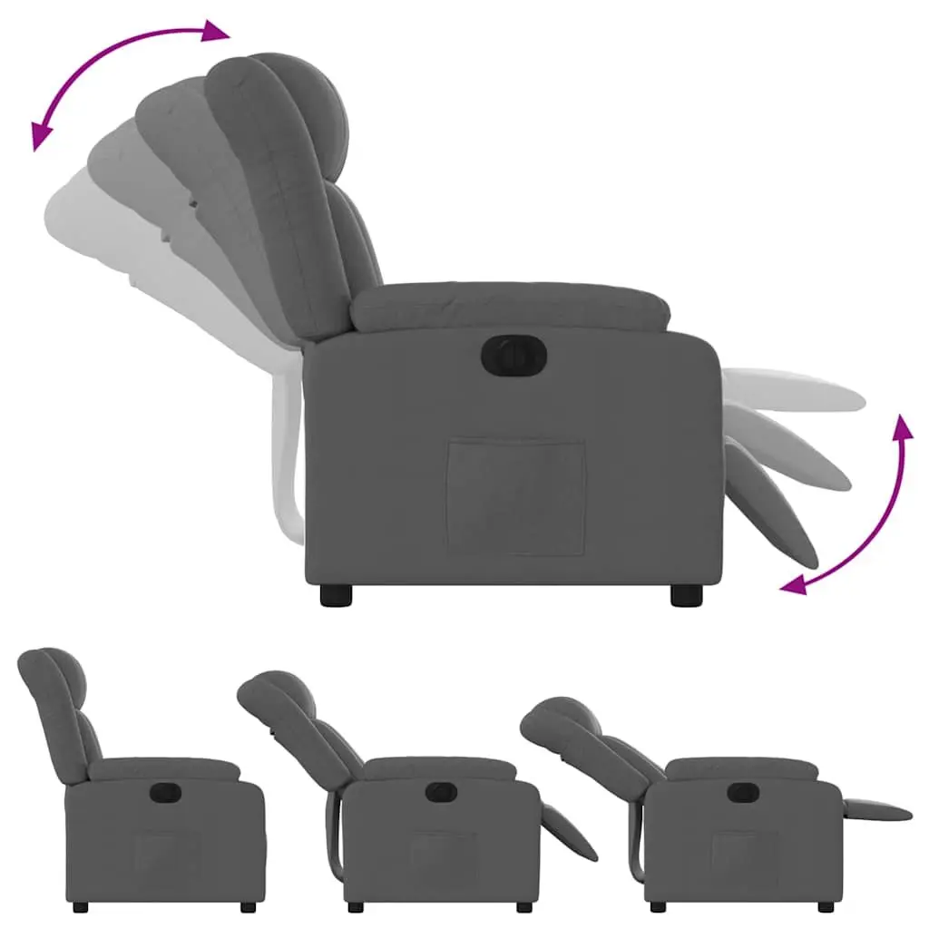 Electric Recliner Chair Fabric Dark Grey Padded Seat Armchair