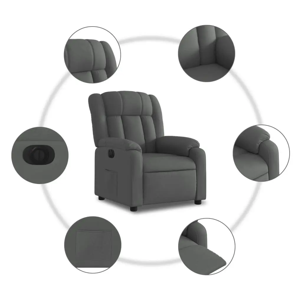 Electric Recliner Chair Fabric Dark Grey Padded Seat Armchair